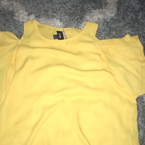 Off the shoulder, yellow blouse
